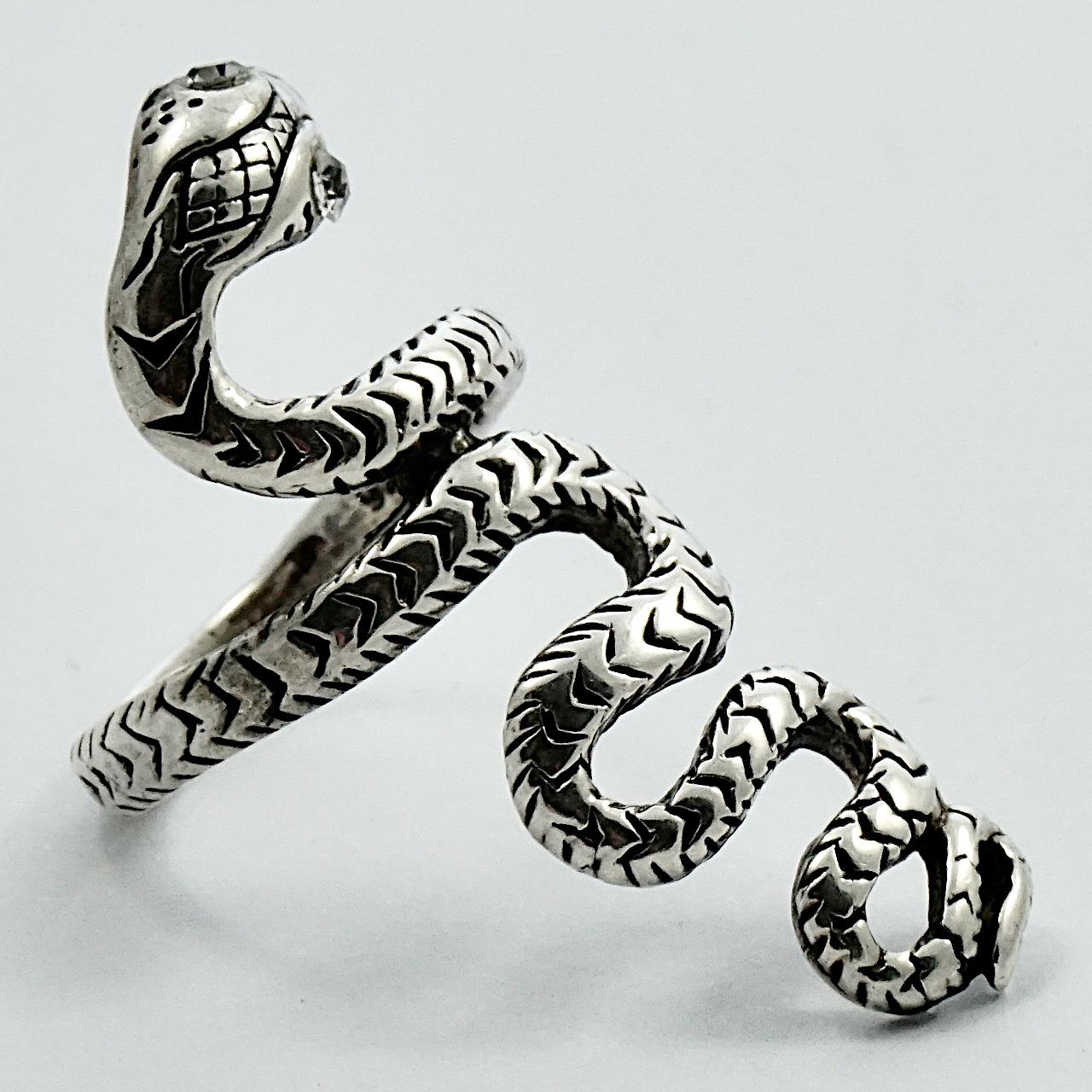 Sterling Silver Etched Snake Ring  For Sale 2