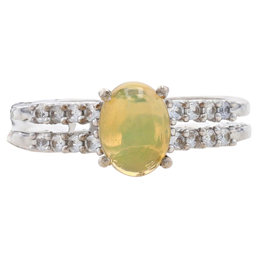 Äthiopischer Opal & Weißer Topas Ring 925 Oval Cabochon Größe 8 im Angebot