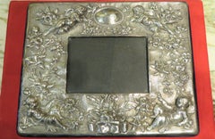 Sterling Silver European Estate Rococo Hammered Frame with Cherubs