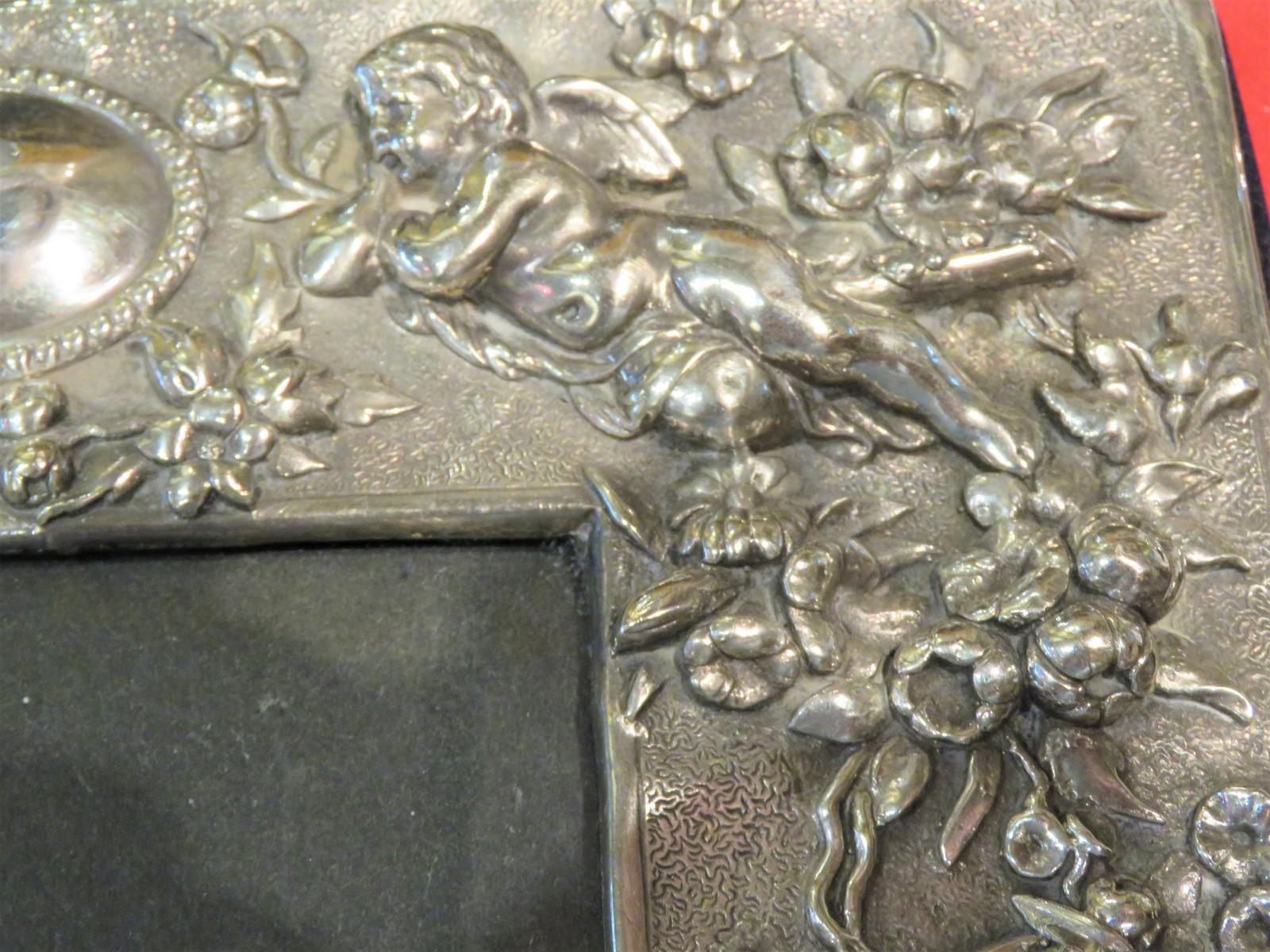 Women's or Men's  Sterling Silver European Estate Rococo Hammered Frame with Cherubs