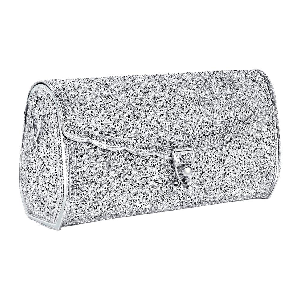 Sterling Silver Evening Handbag Clutch Purse with Removable Strap