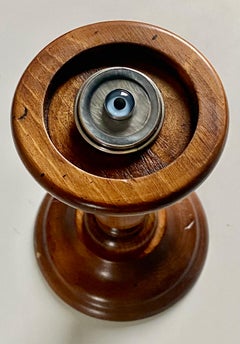 Sterling Silver Evil Eye Brooch Pin Amulet Wood Pedestal Cabinet of Curiosities