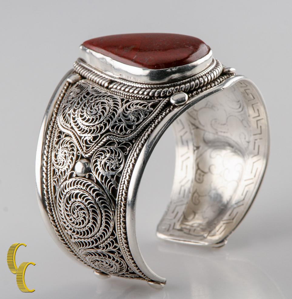 da uomo o donna Bracciale extra largo in argento sterling con diaspro arancione, misura 6 in vendita