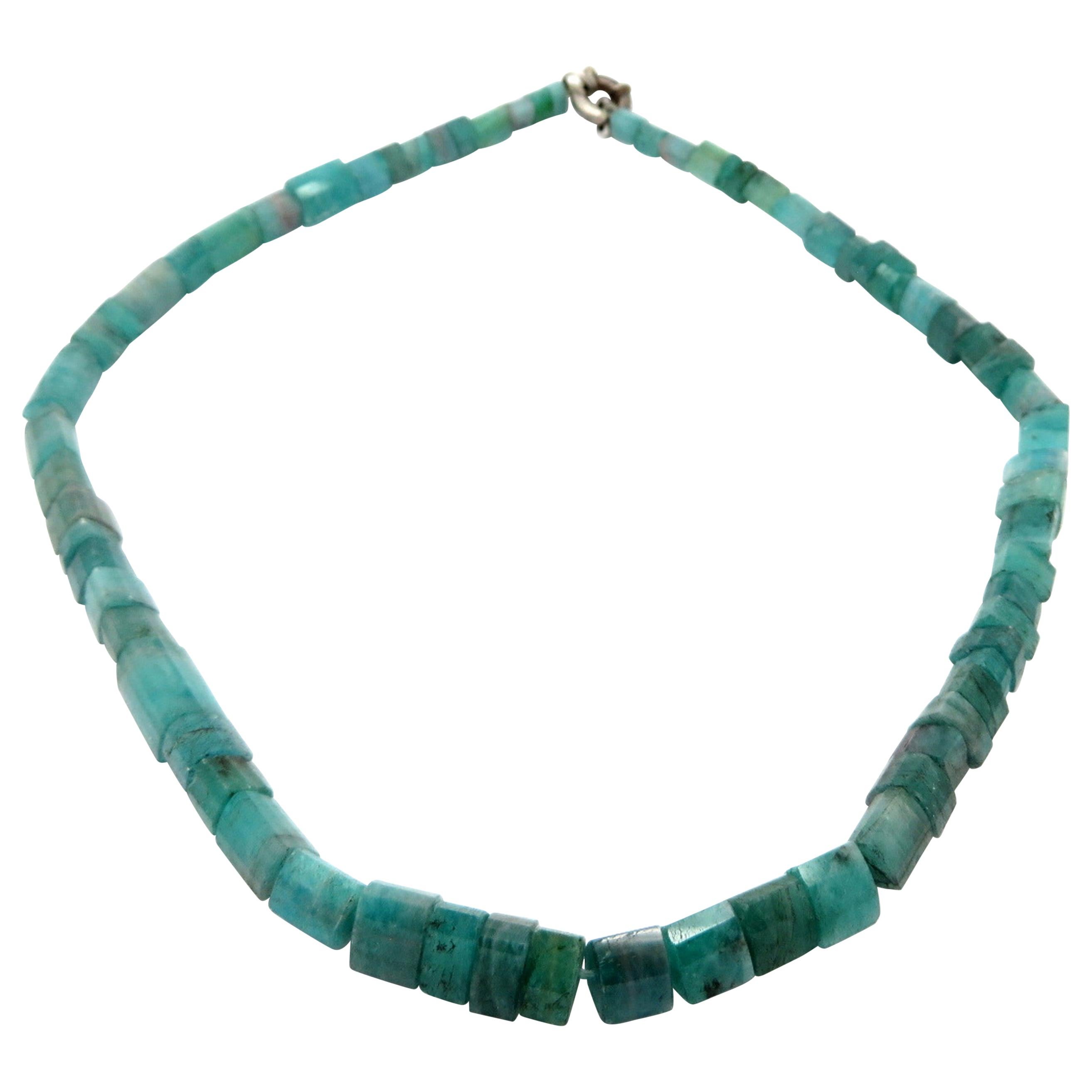 Sterling Silver Faceted Aquamarine Crystal Fashion Gemstone Necklace