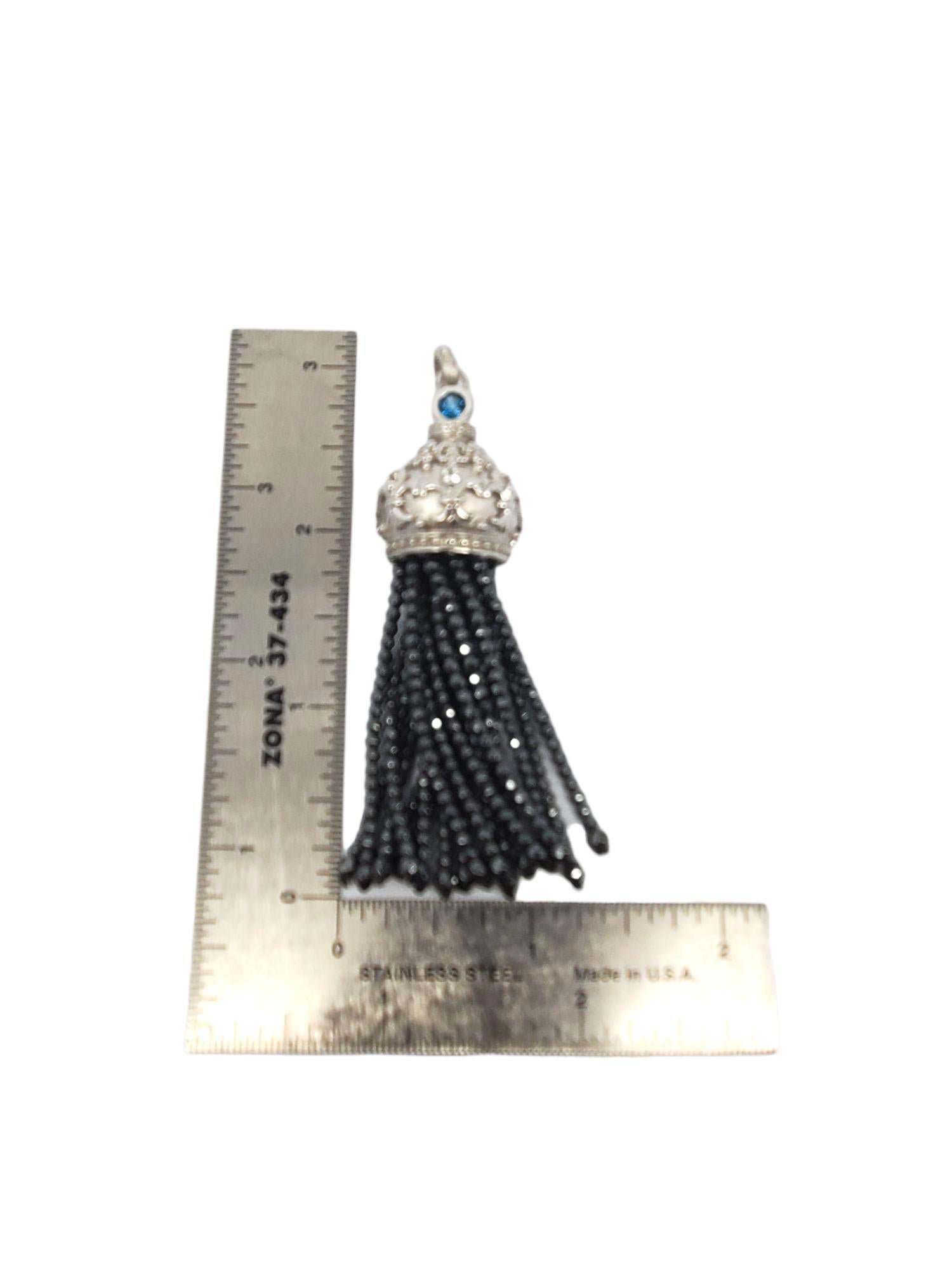 Pendentif Tassel en argent sterling avec pierres bleues facettées #21692 en vente 1