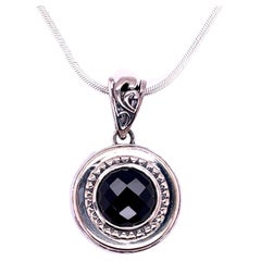 Sterling Silver Faceted Circular Onyx Designer Pendant Necklace