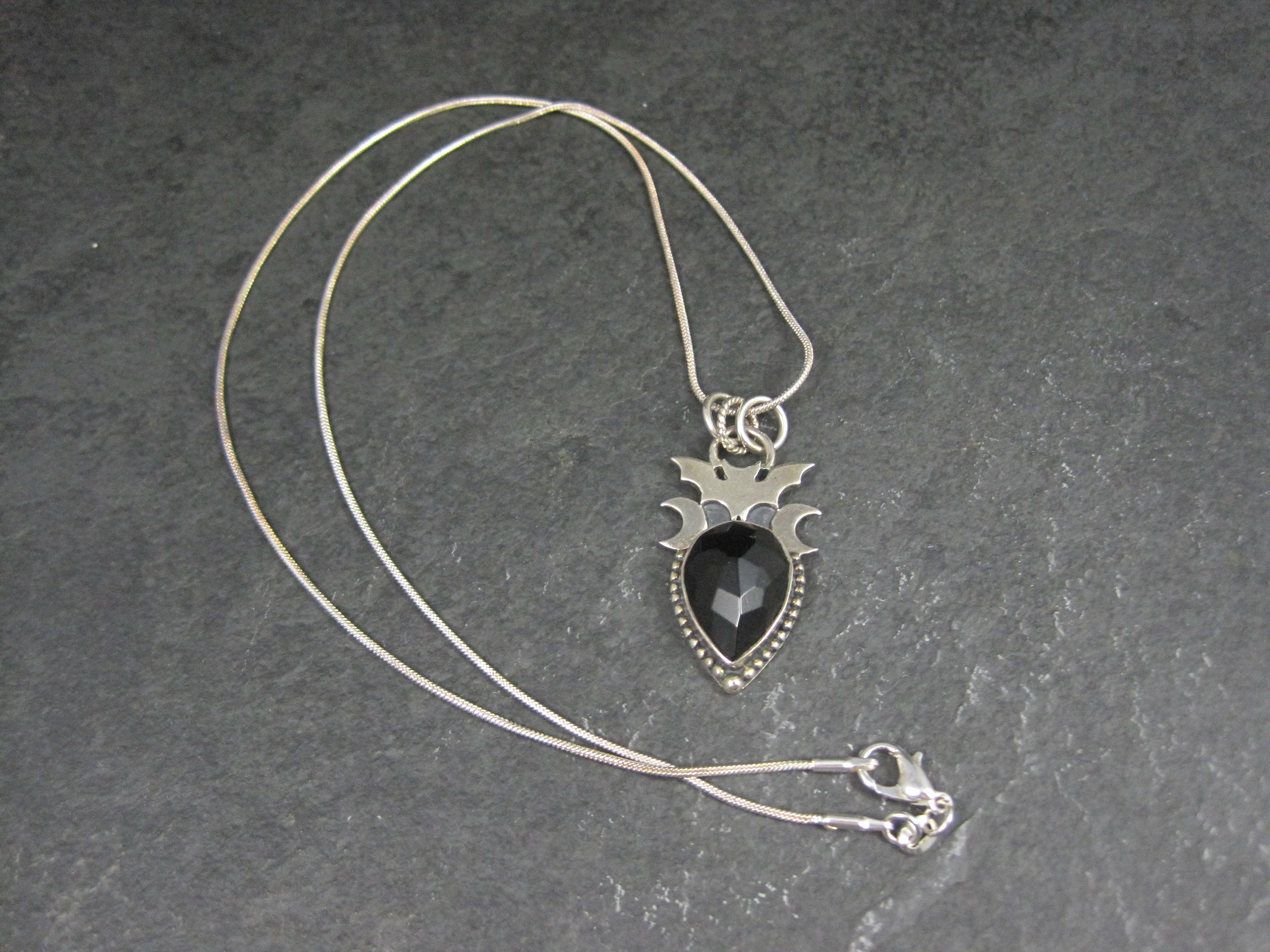 Sterling Silber Facettierte Onyx Fledermaus Mondsichel Anhänger Halskette im Angebot 2