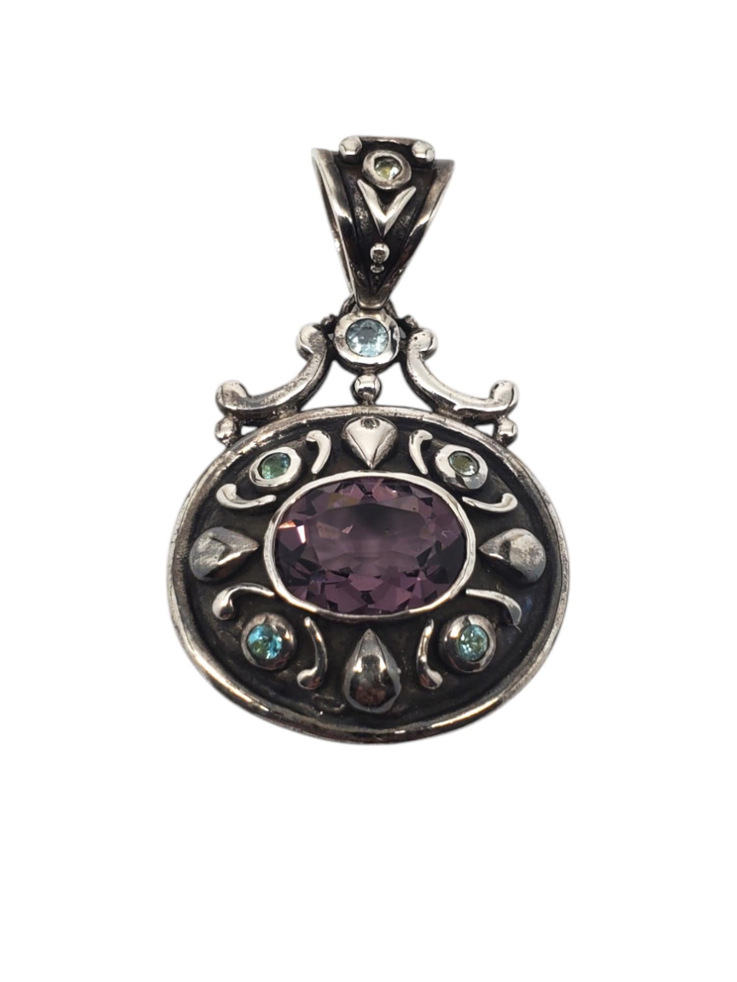 Ciondolo in argento sterling con gemme blu e viola sfaccettate #20900 in vendita 1