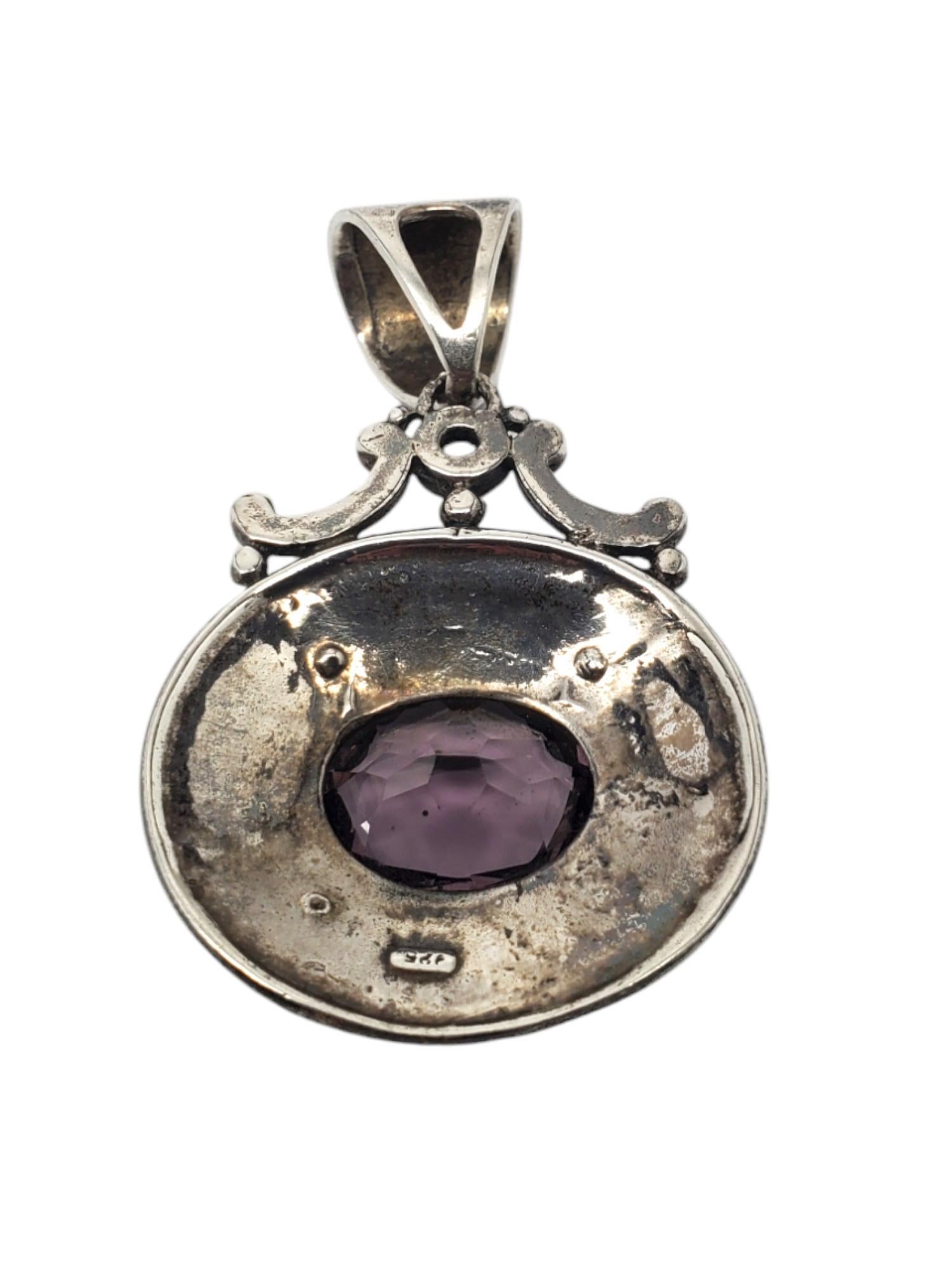 Ciondolo in argento sterling con gemme blu e viola sfaccettate #20900 in vendita 2