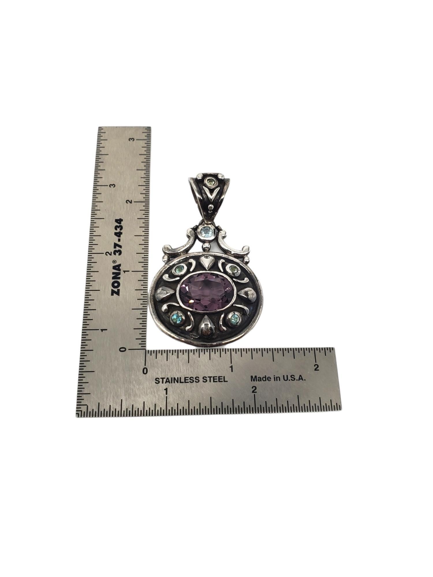 Ciondolo in argento sterling con gemme blu e viola sfaccettate #20900 in vendita 4