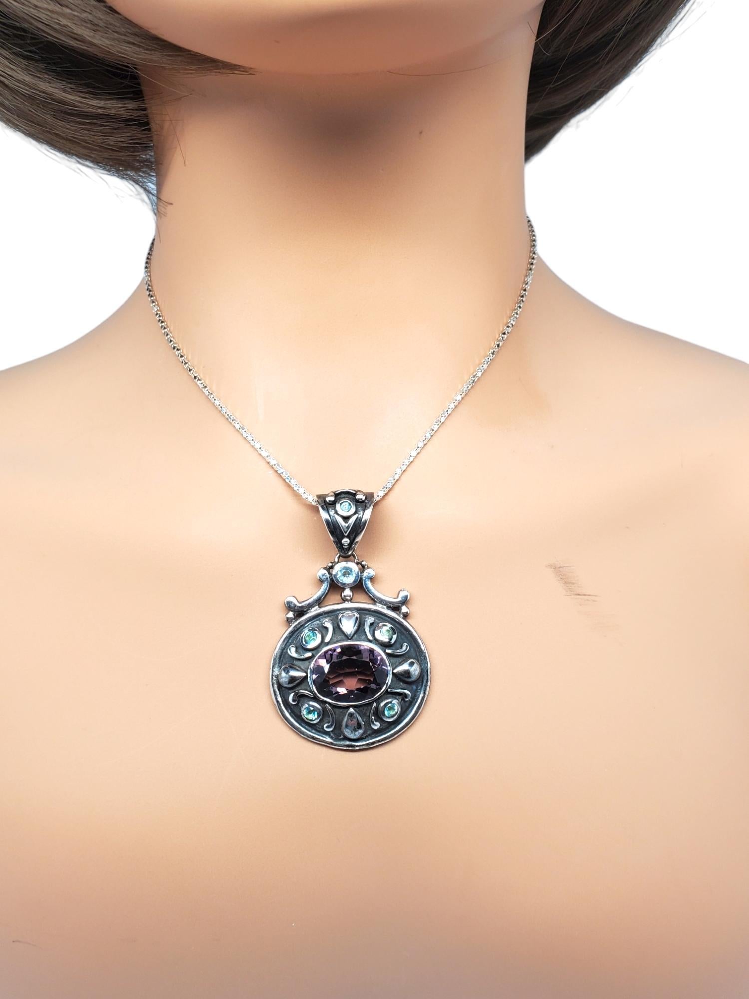 Ciondolo in argento sterling con gemme blu e viola sfaccettate #20900 in vendita 5
