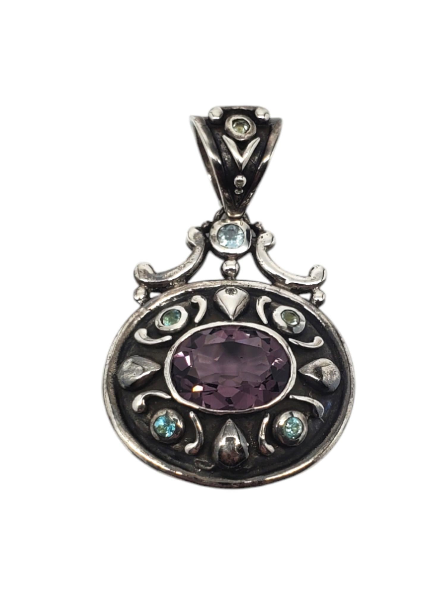 Ciondolo in argento sterling con gemme blu e viola sfaccettate #20900 in vendita