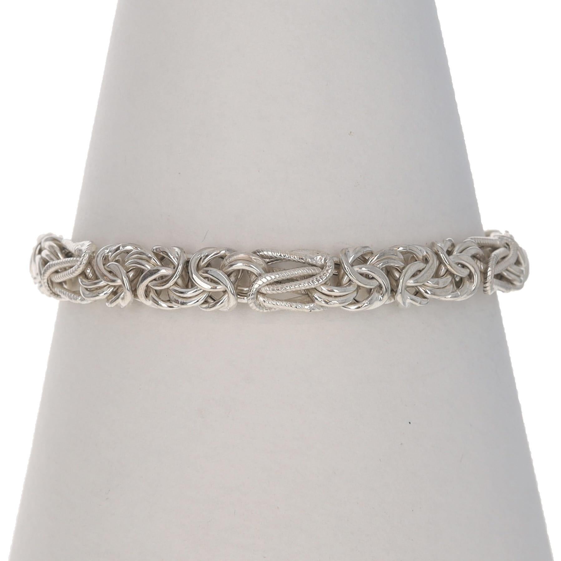 Sterling Silver Fancy Byzantine Chain Bracelet 8" - 925