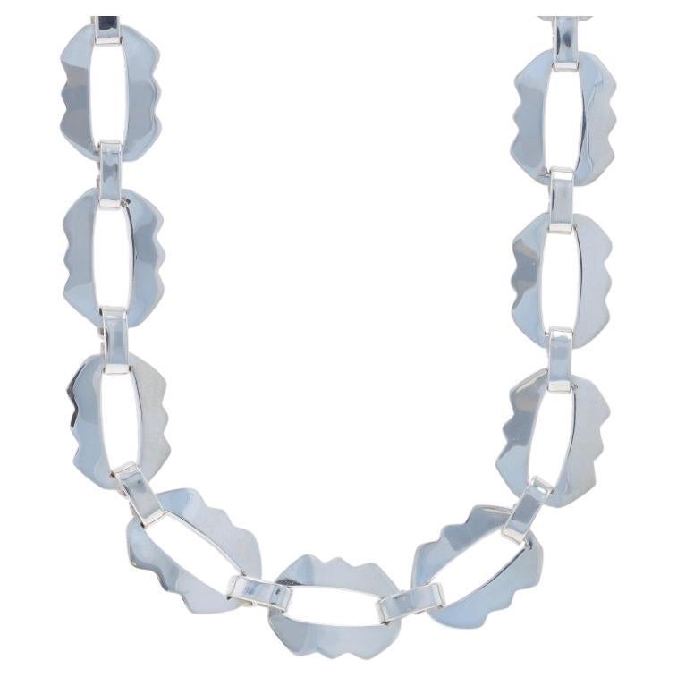 Sterling Silver Fancy Crinkle Link Chain Necklace 18 3/4" - 925 Mexico
