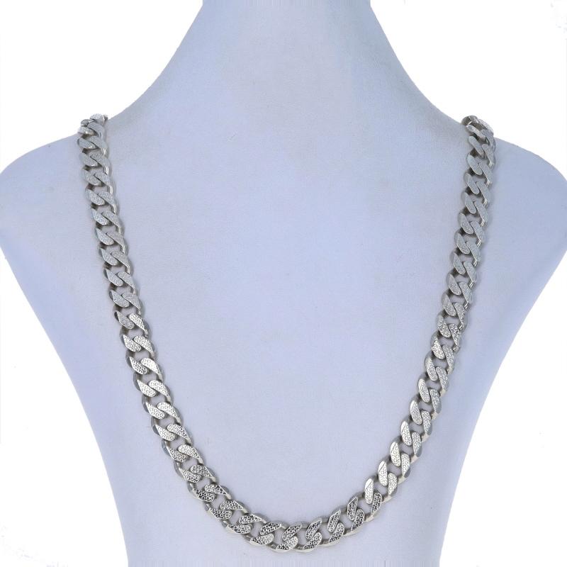 Metal Content: Sterling Silver

Chain Style: Fancy Curb
Necklace Style: Chain
Fastening Type: Lobster Claw Clasp
Features: Reversible Design with Smooth & Textured Finishes

Measurements

Length: 24