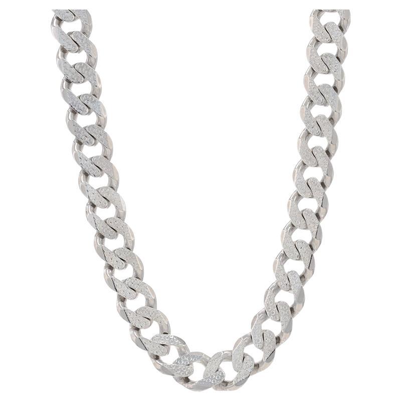 Sterling Silver Fancy Curb Chain Men's Necklace 24" - 925 Reversible Italy For Sale