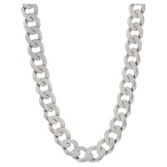 Sterling Silver Fancy Curb Chain Men's Necklace 24" - 925 Reversible Italy