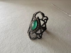 Anillo de moda de plata de ley con diamantes de Armenta, con cuarzo y malaquita facetados