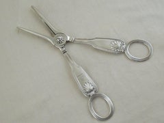 Sterling Silver, Fiddle, Tread & Shell, Grape Scissors, Hallmark:-London 1842