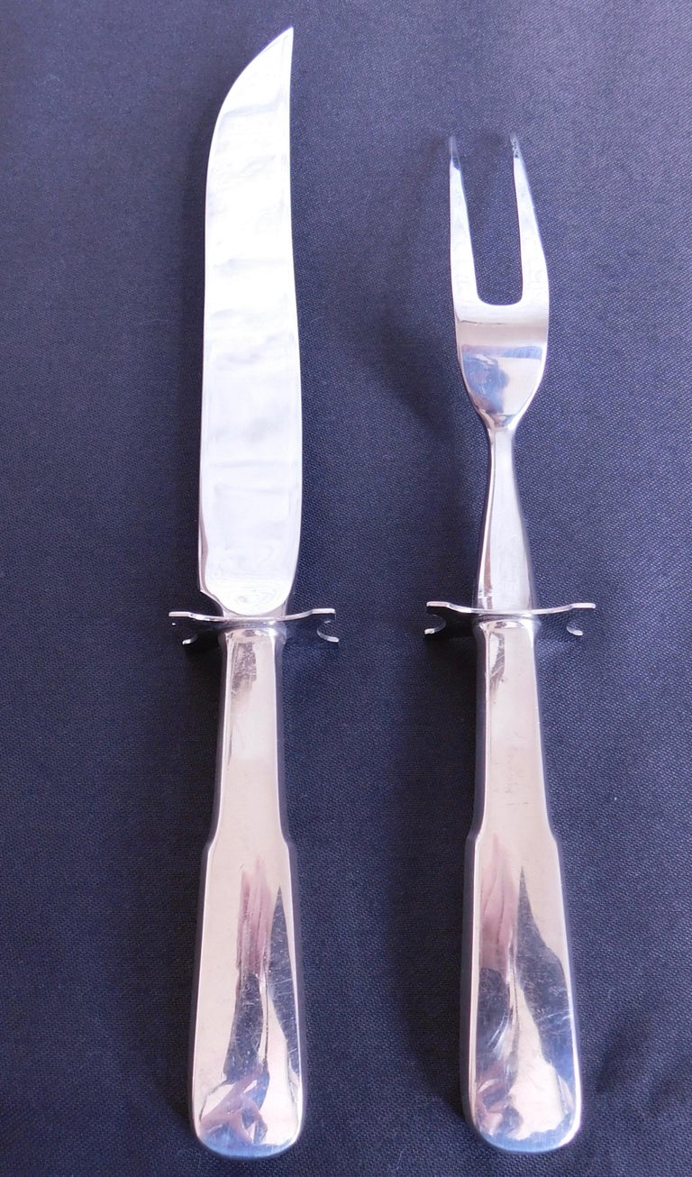 Sterling Silver Fiddleback 1810 Pattern Meat Carving Fork and Knife Set