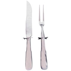 Vintage Sterling Silver Fiddleback 1810 Pattern Meat Carving Fork and Knife Set