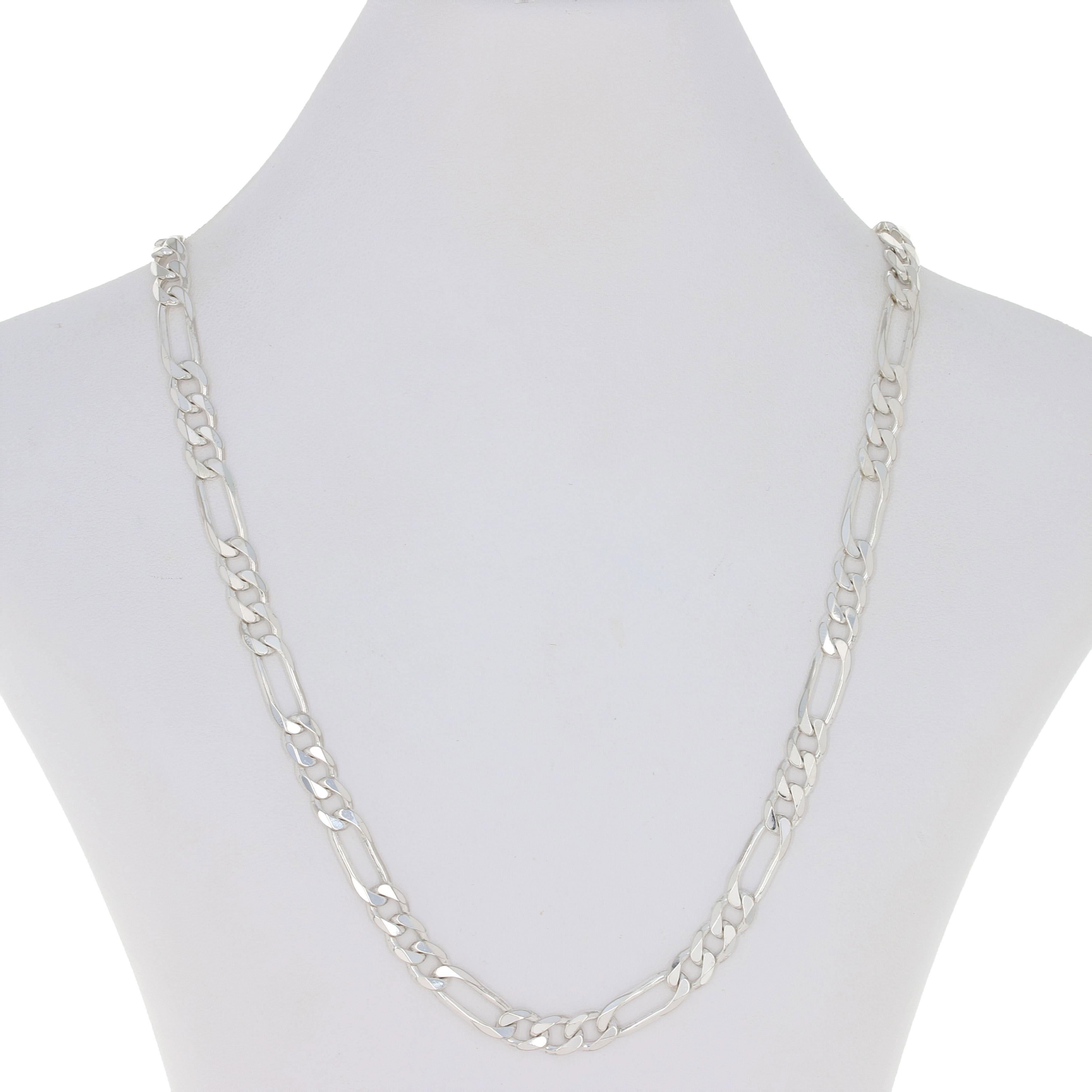 Metal Content: Sterling Silver 

Chain Style: Figaro 
Closure Type: Lobster Claw Clasp 

Measurements
Length 27 3/4