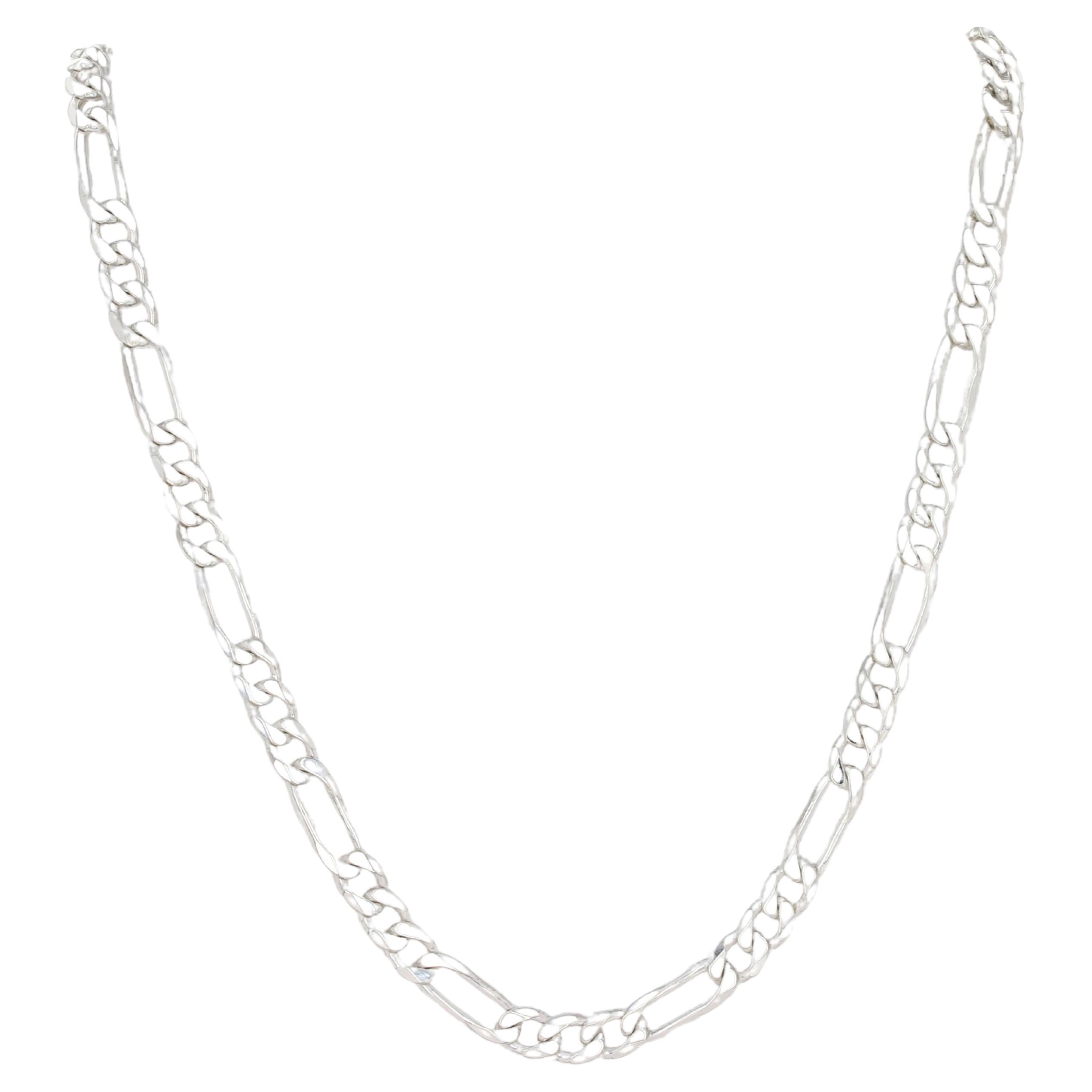Sterling Silver Figaro Chain Men's Necklace 27 3/4" - 925 Italy For Sale