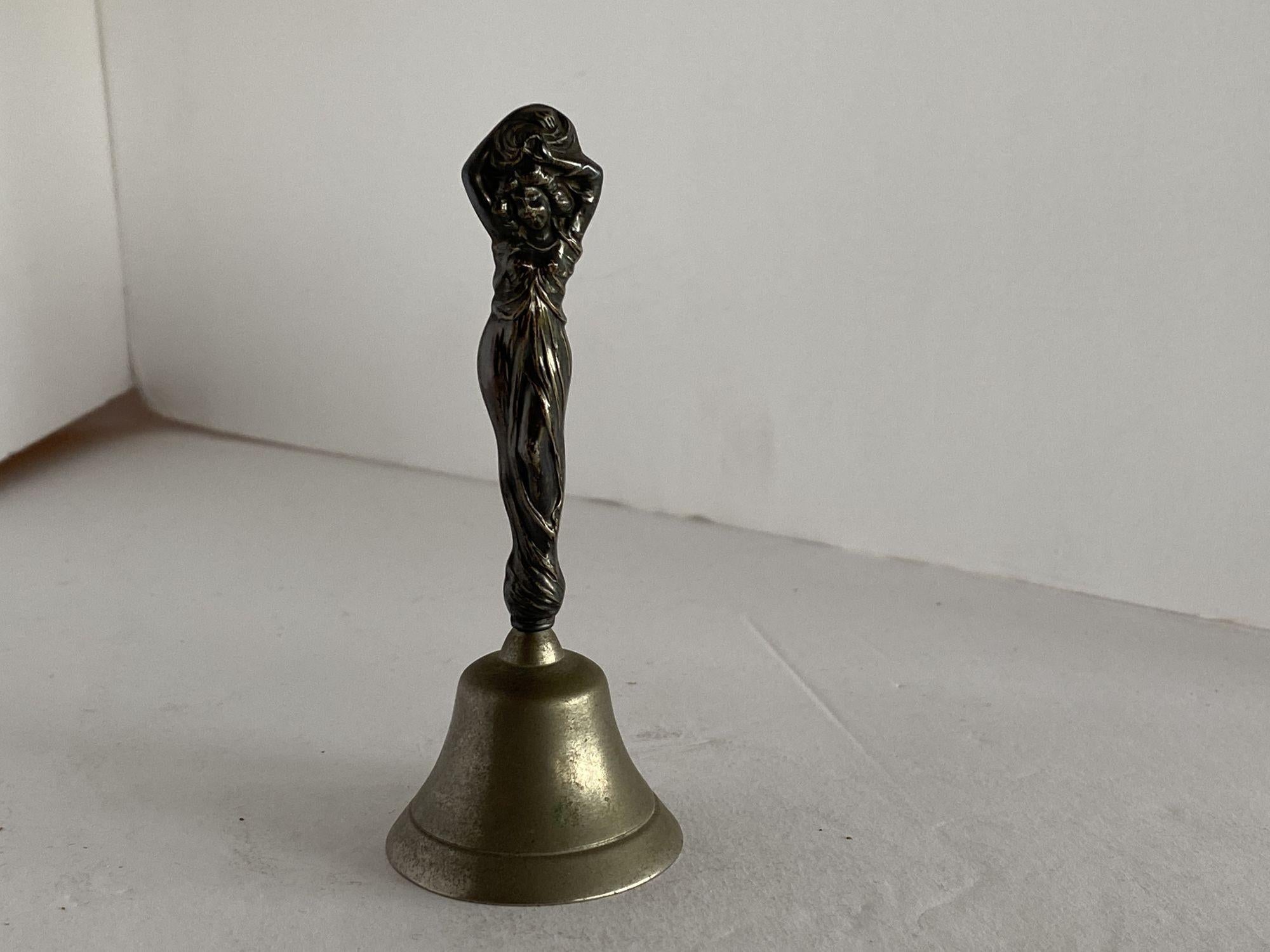 Late Victorian sterling silver figural female desktop servant bell unused.
 
Circa 1890.