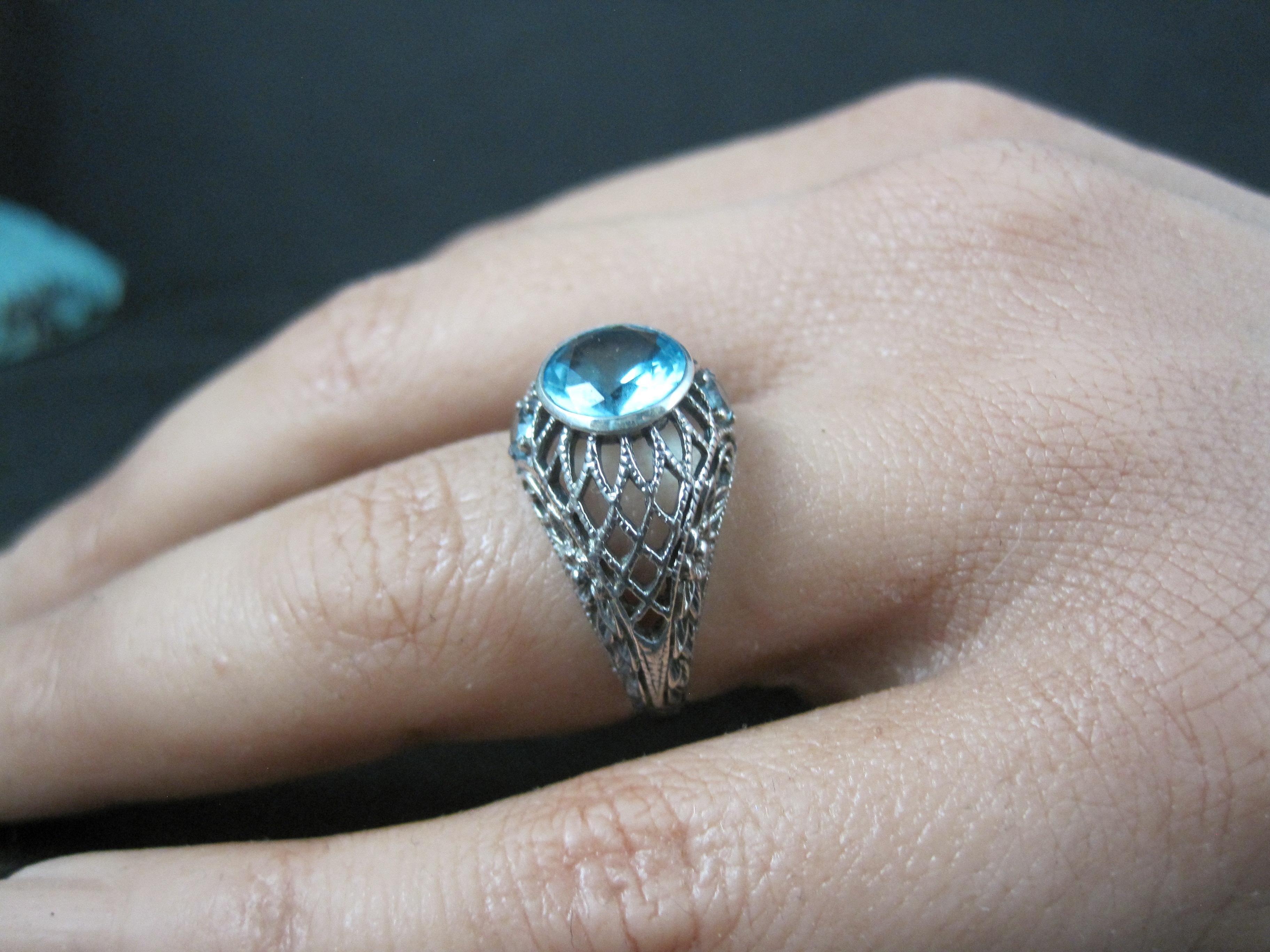 Sterling Silver Filigree Blue Tourmaline Ring Size 7 For Sale 4