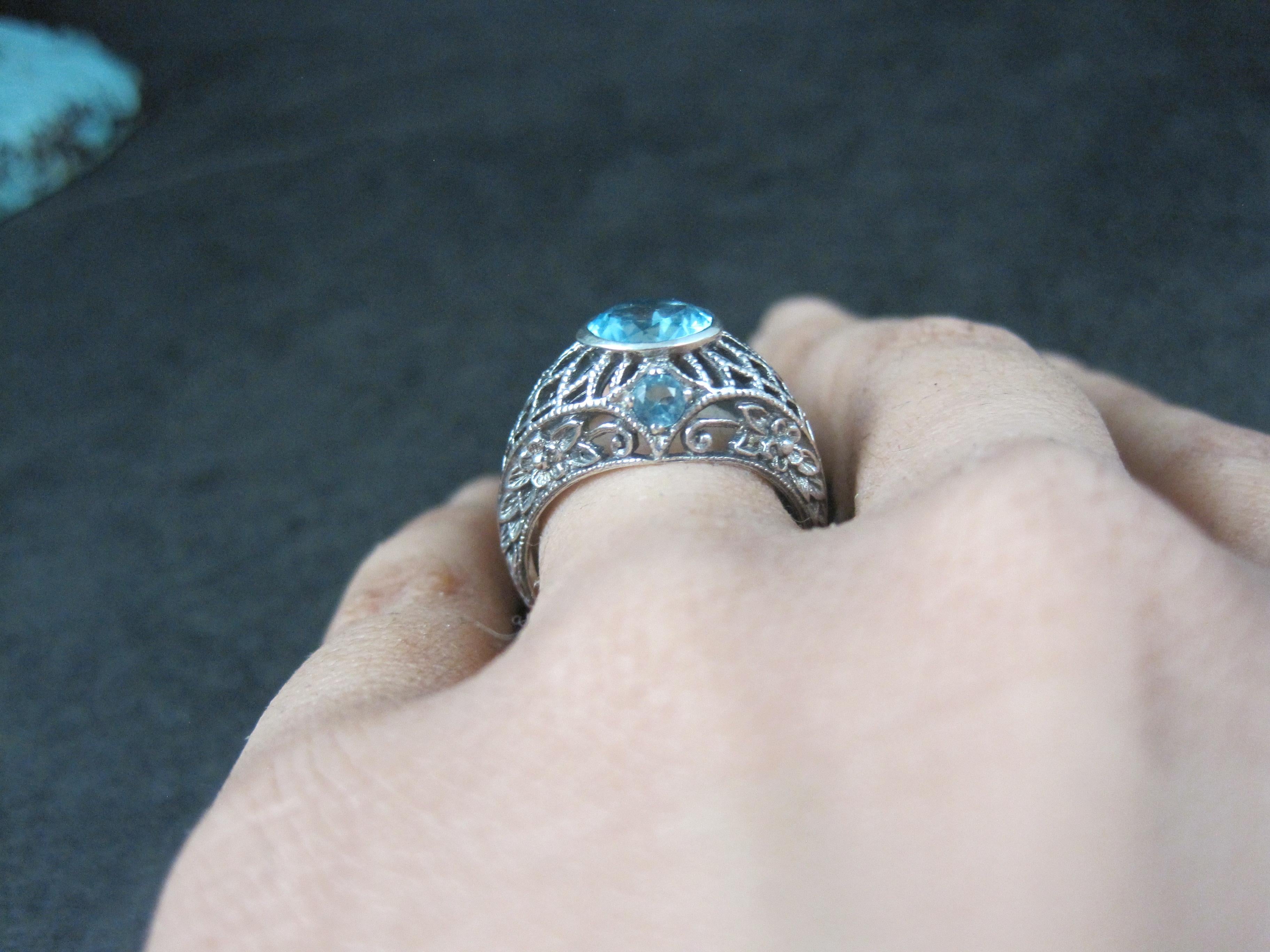 Sterling Silver Filigree Blue Tourmaline Ring Size 7 For Sale 5