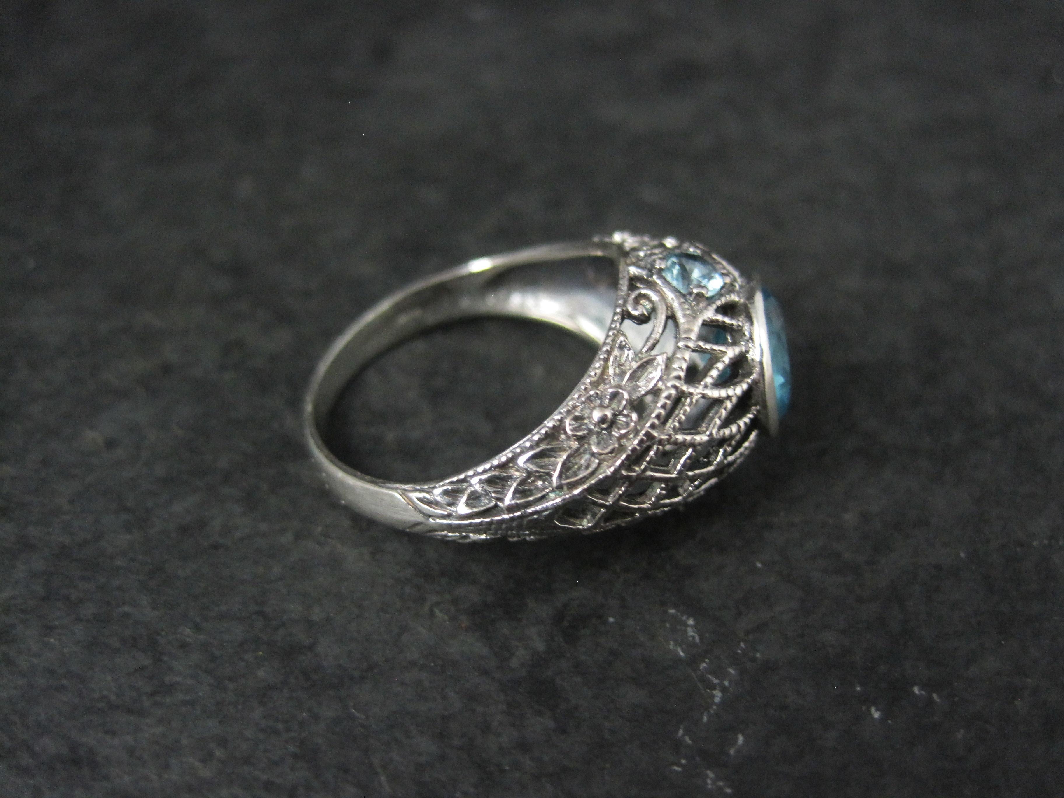 Sterling Silver Filigree Blue Tourmaline Ring Size 7 In Excellent Condition For Sale In Webster, SD