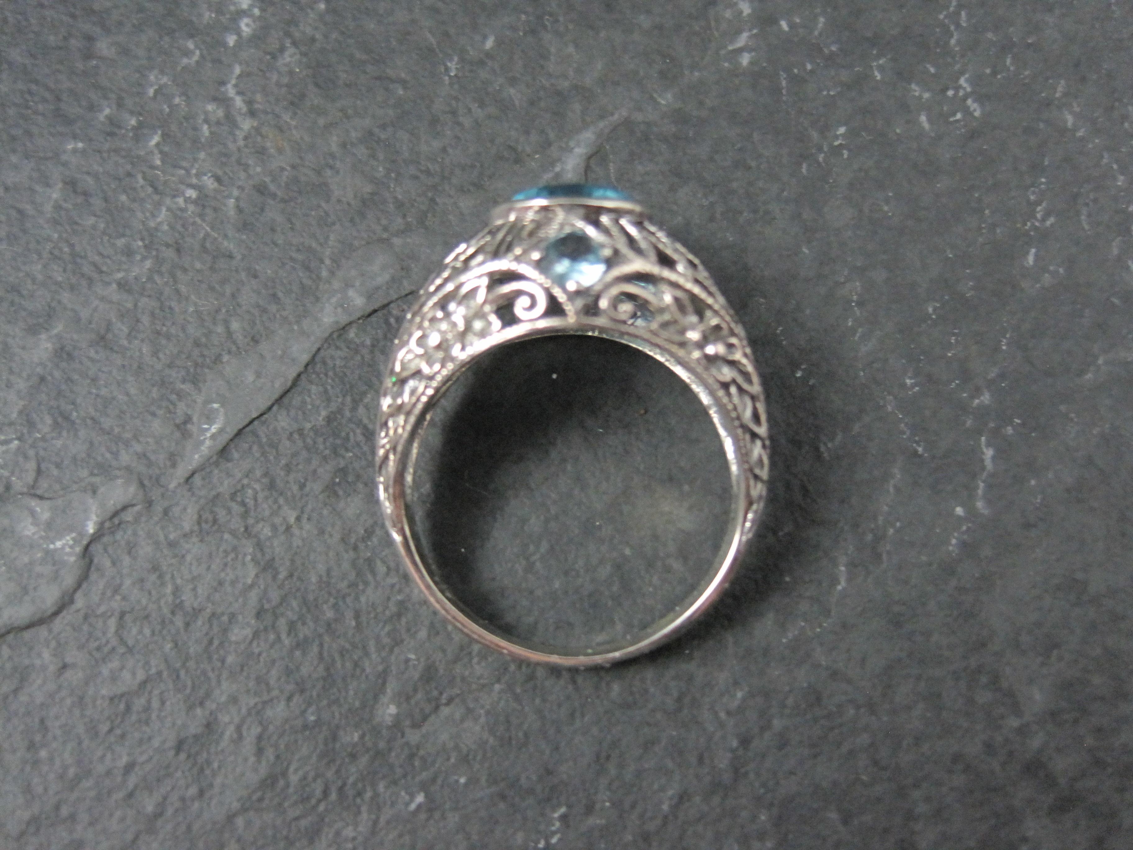 Sterling Silver Filigree Blue Tourmaline Ring Size 7 For Sale 1