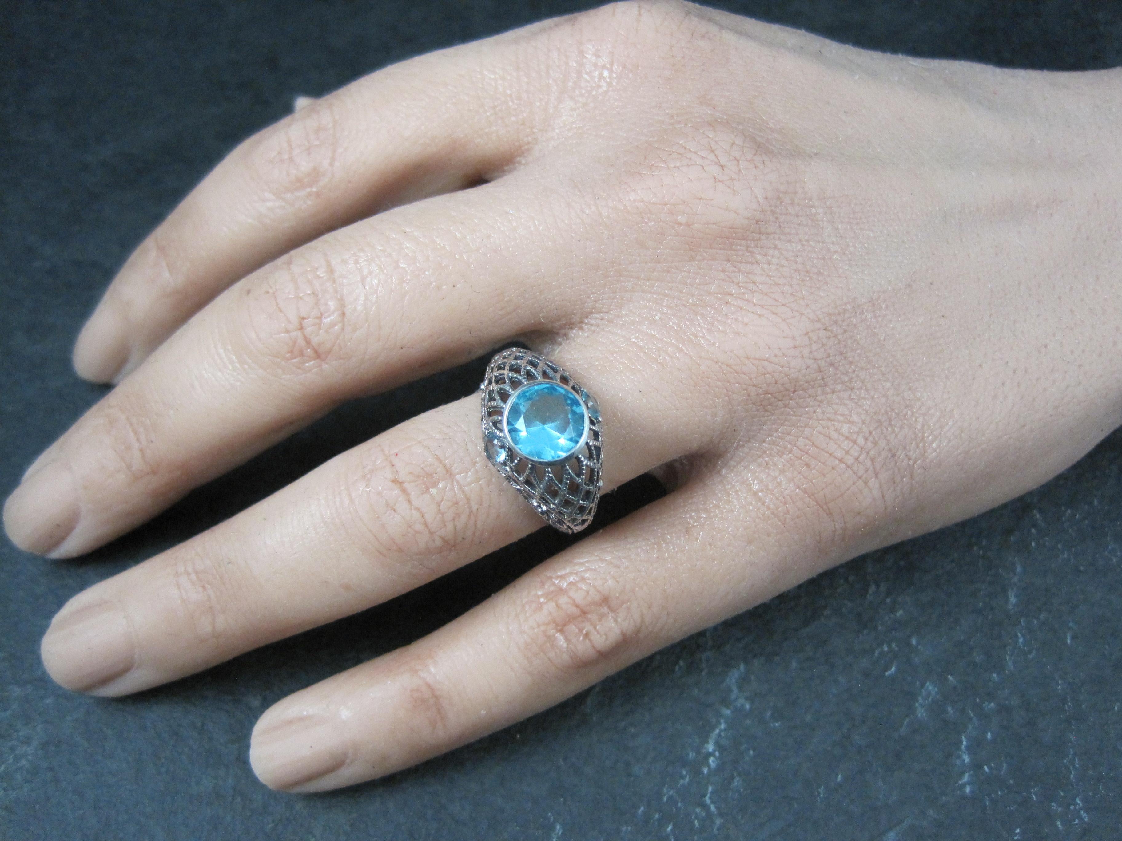 Sterling Silver Filigree Blue Tourmaline Ring Size 7 For Sale 2