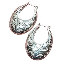 Sterling Silver Filigree Hoop Earrings, 11.2 Grams