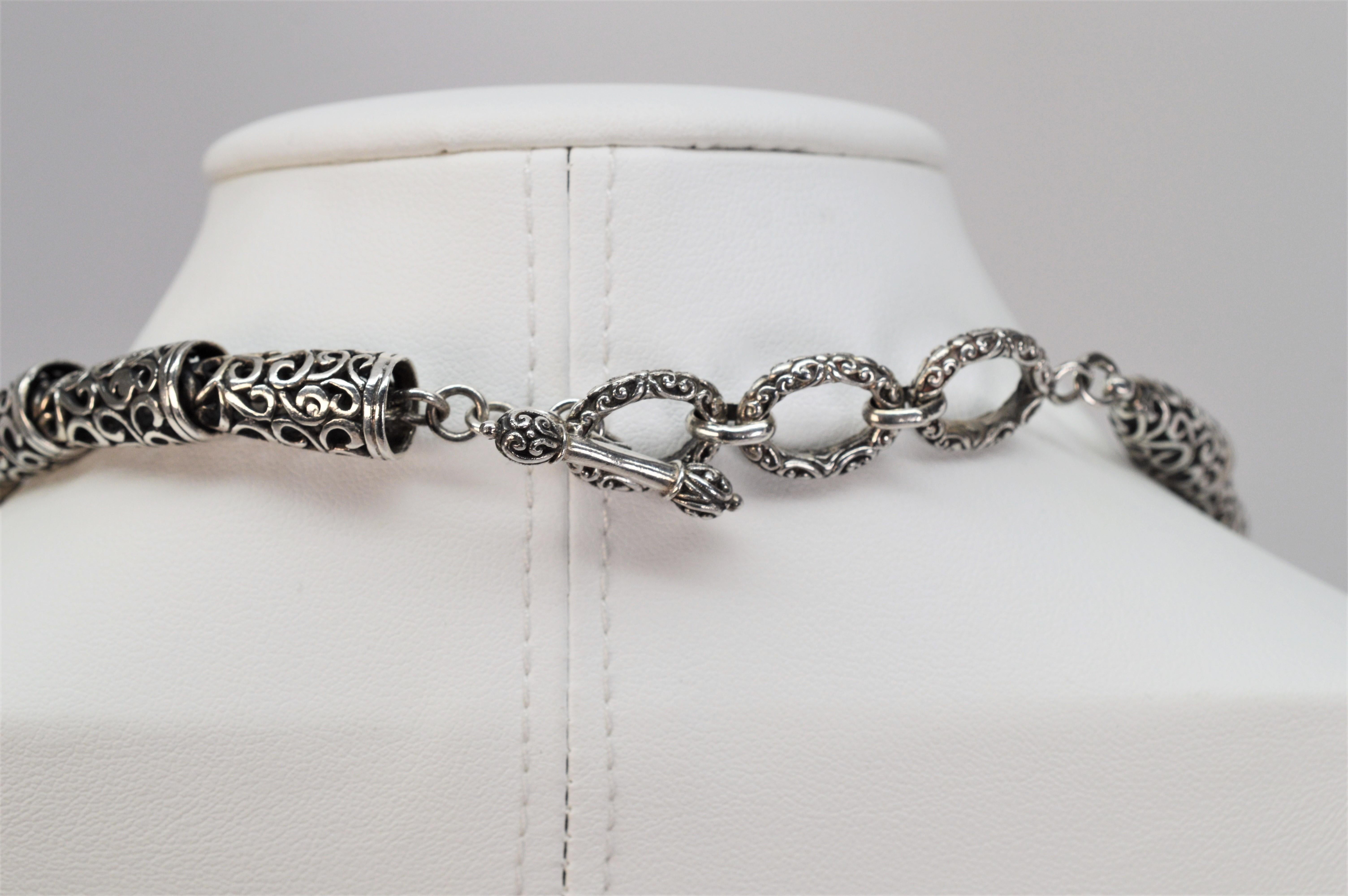 Sterling Silber Filigrane Link Halsband Halskette im Zustand „Gut“ im Angebot in Mount Kisco, NY
