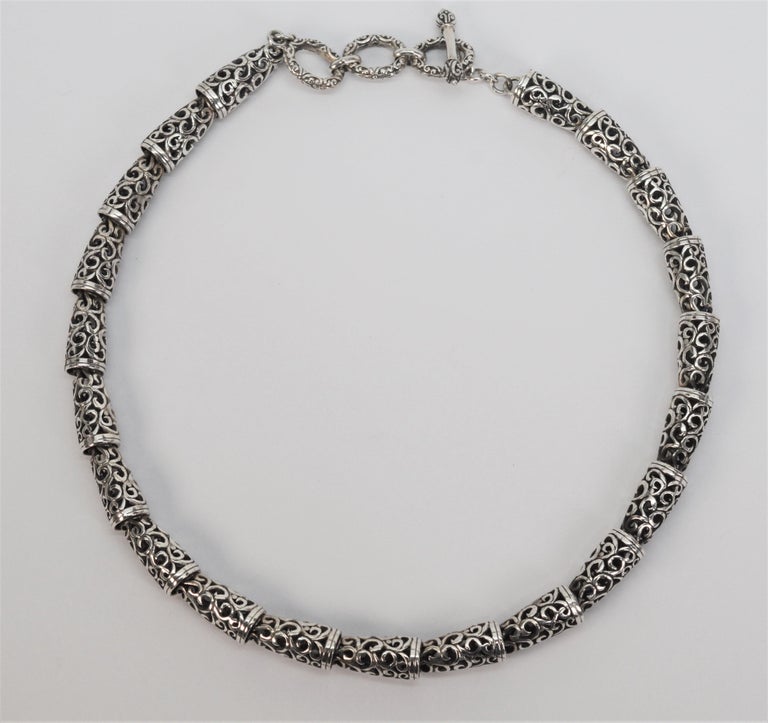 Sterling Silver Filigree Link Collar Necklace For Sale at 1stDibs