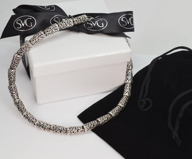 Sterling Silver Filigree Link Collar Necklace For Sale at 1stDibs