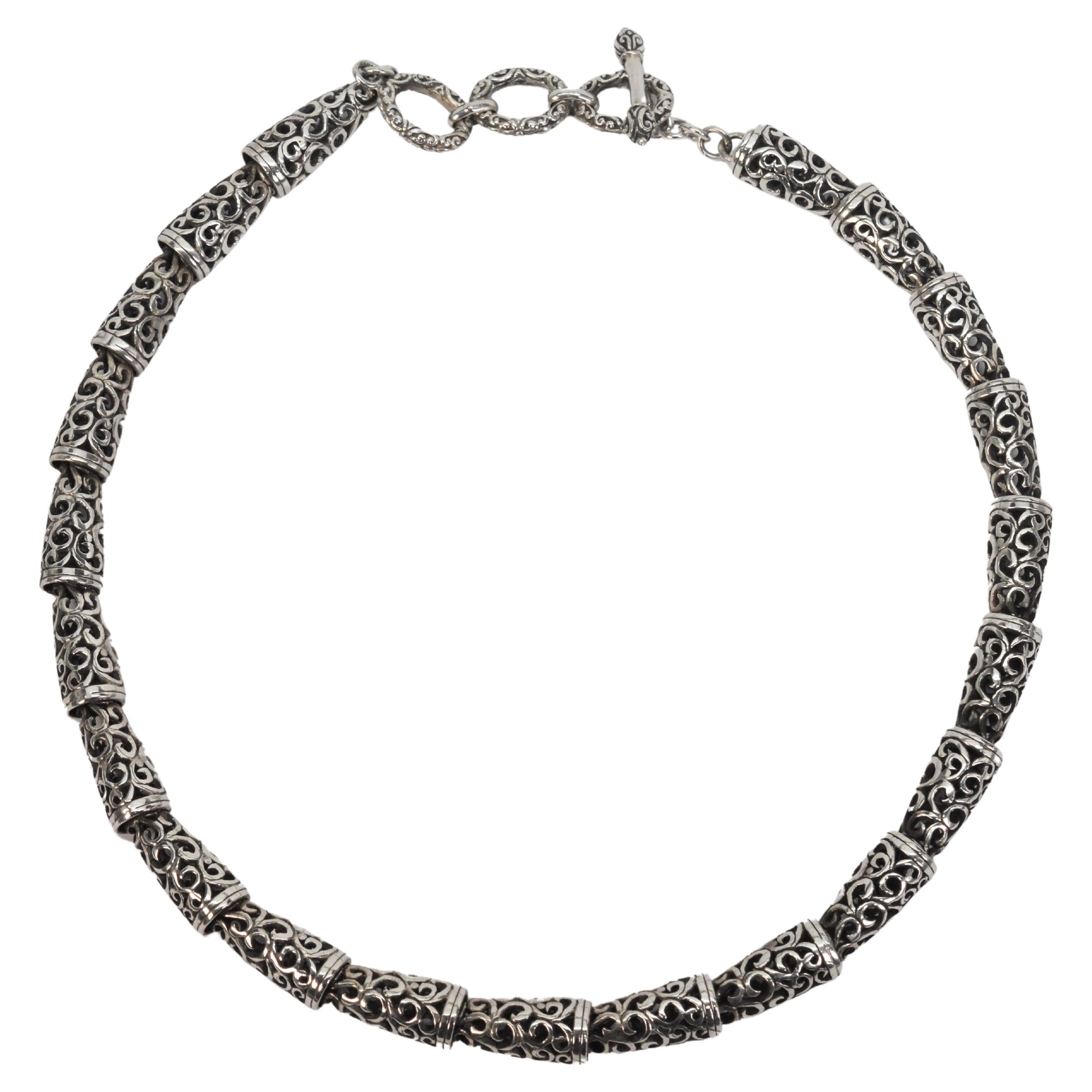 Sterling Silver Filigree Link Collar Necklace For Sale