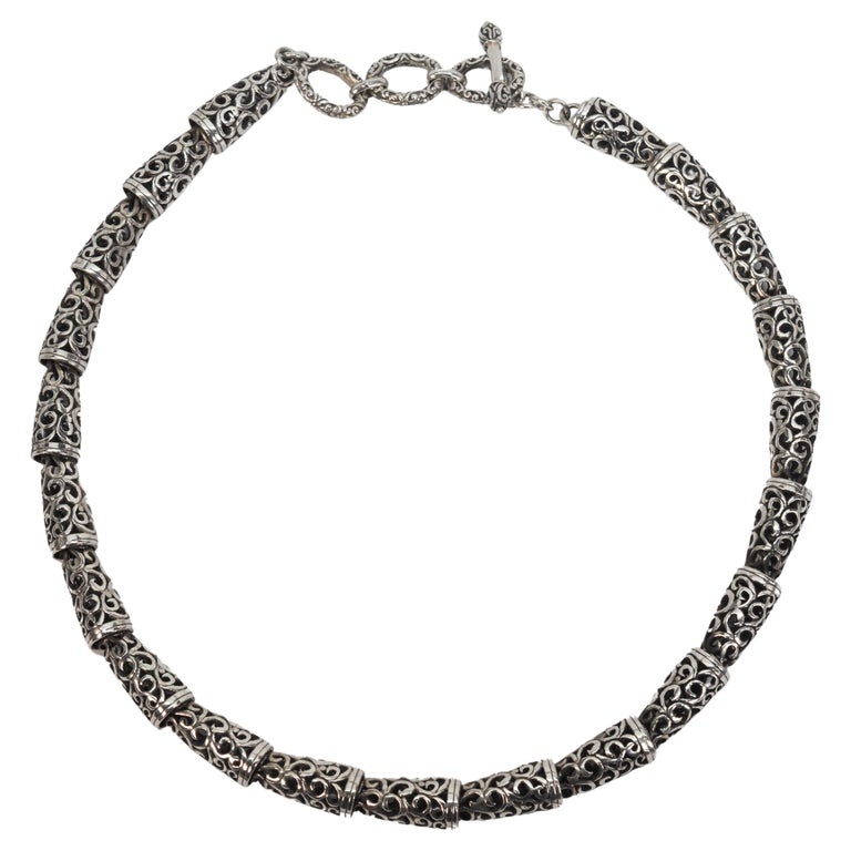 Sterling Silver Filigree Link Collar Necklace For Sale at 1stDibs