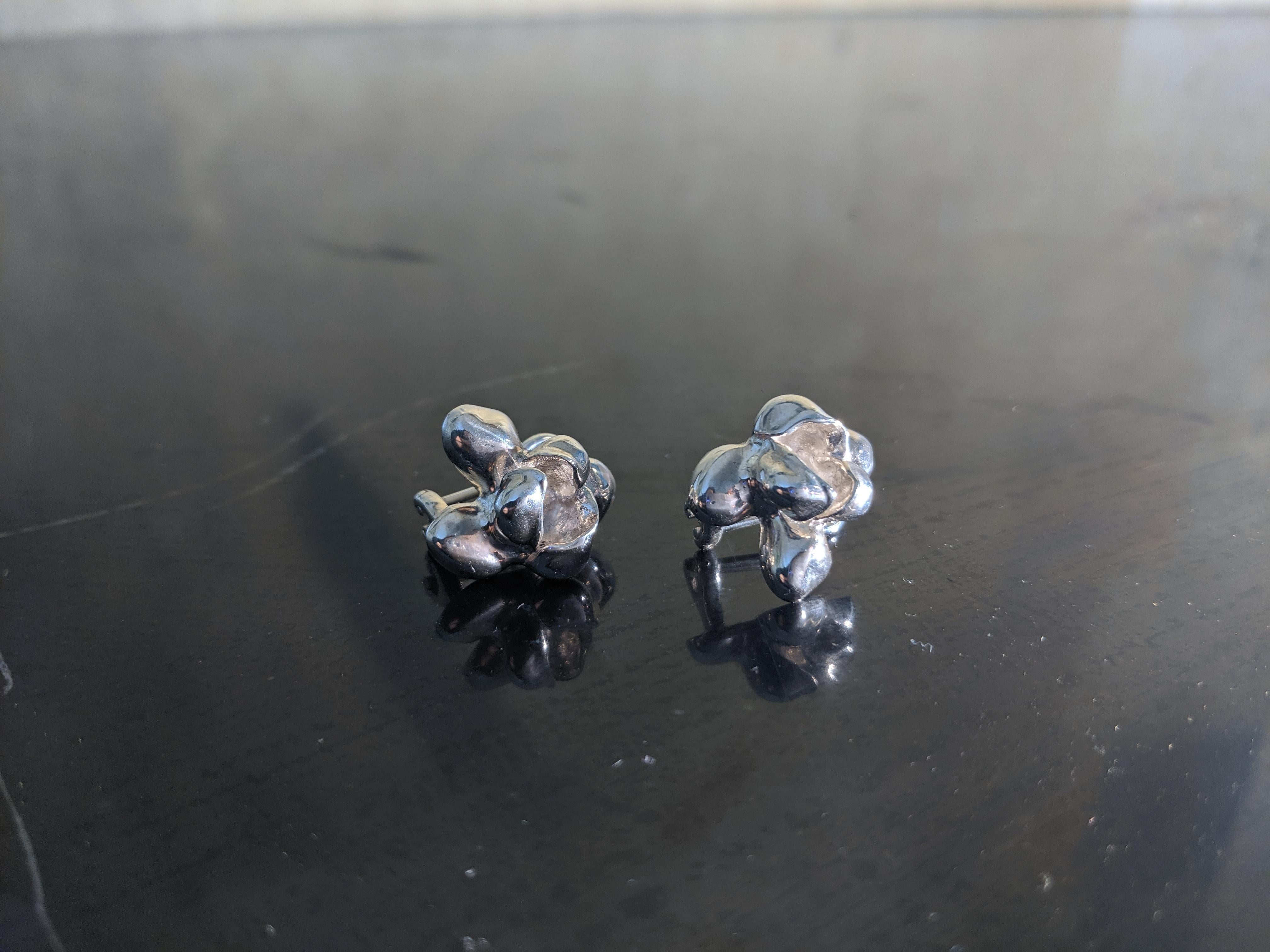 Artist Sterling Silver Film Award Iris Blossom Contemporary Stud Earrings For Sale