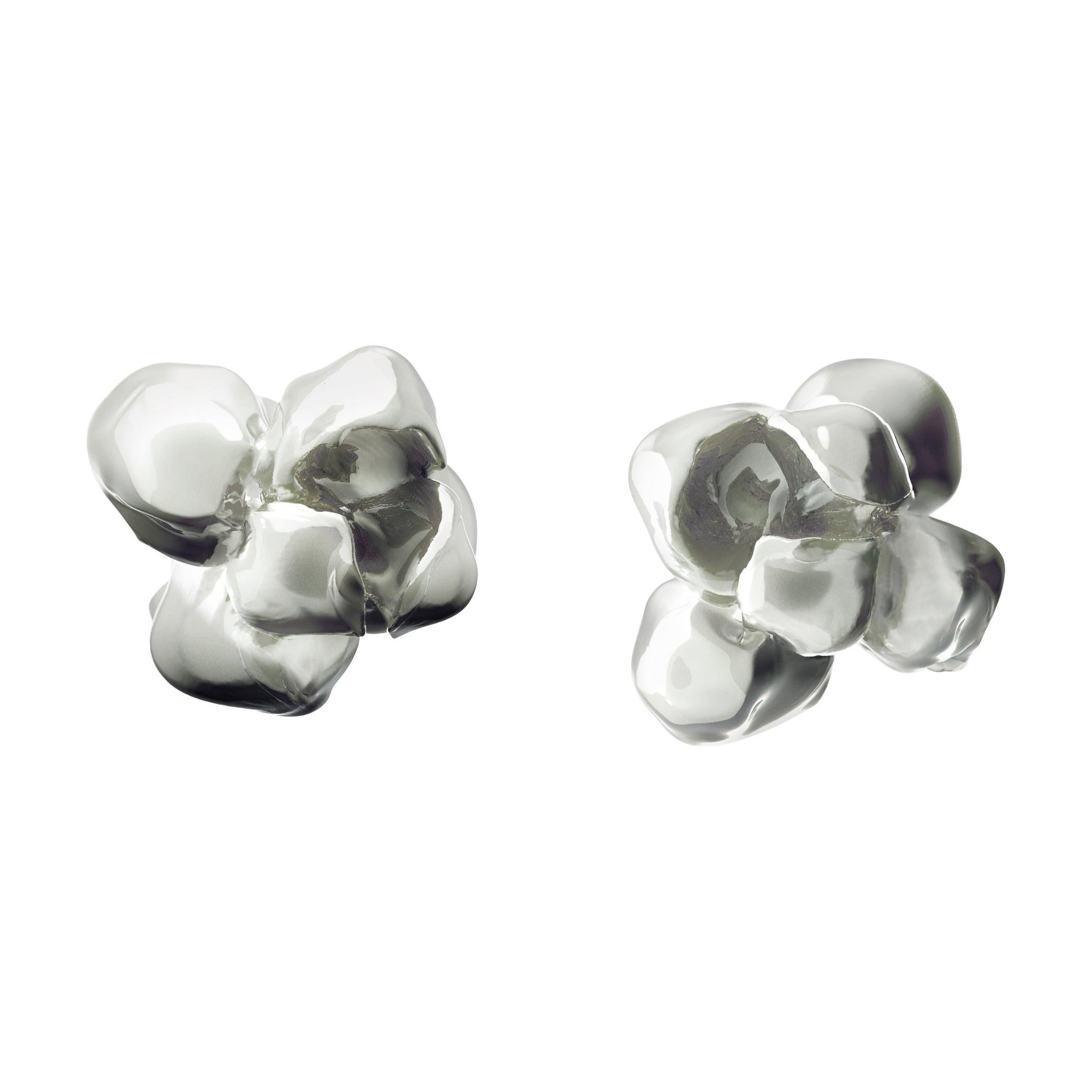 Sterling Silver Iris Blossom Contemporary Stud Earrings For Sale 4