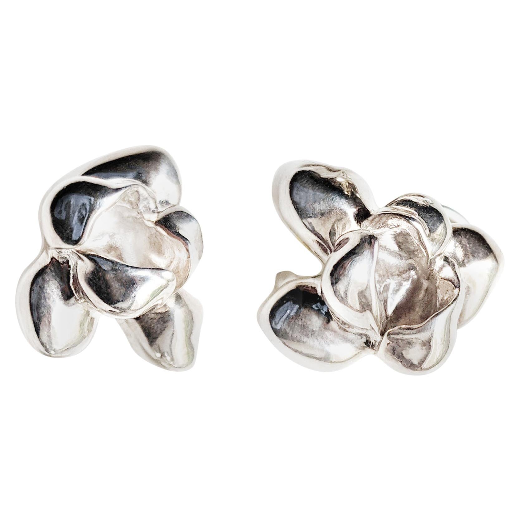 Sterling Silver Film Award Iris Contemporary Sculptural Stud Earrings For Sale