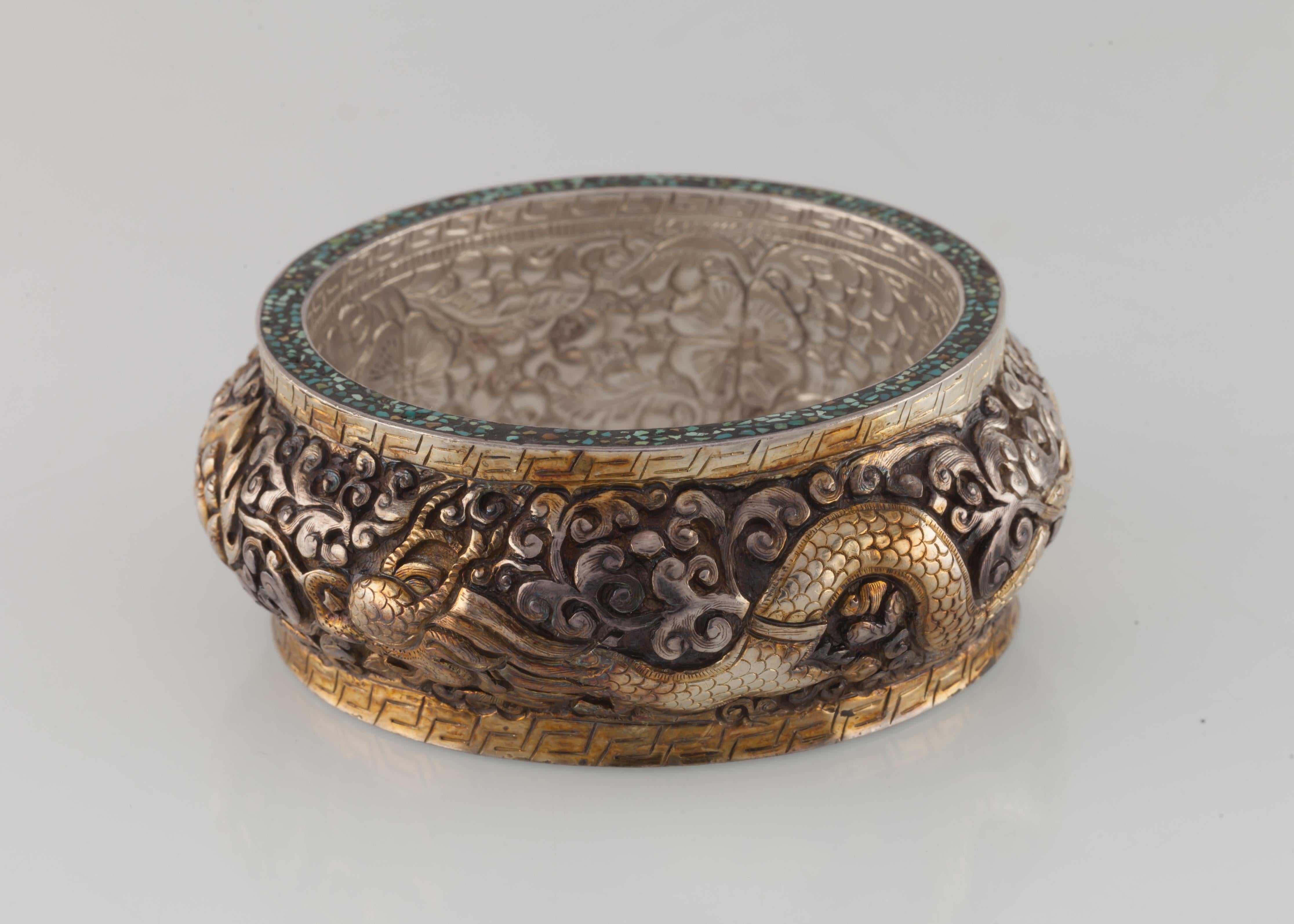 Sterling Silver Fire Breathing Dragons Bangle Bracelet, Size 7.5 For Sale 1