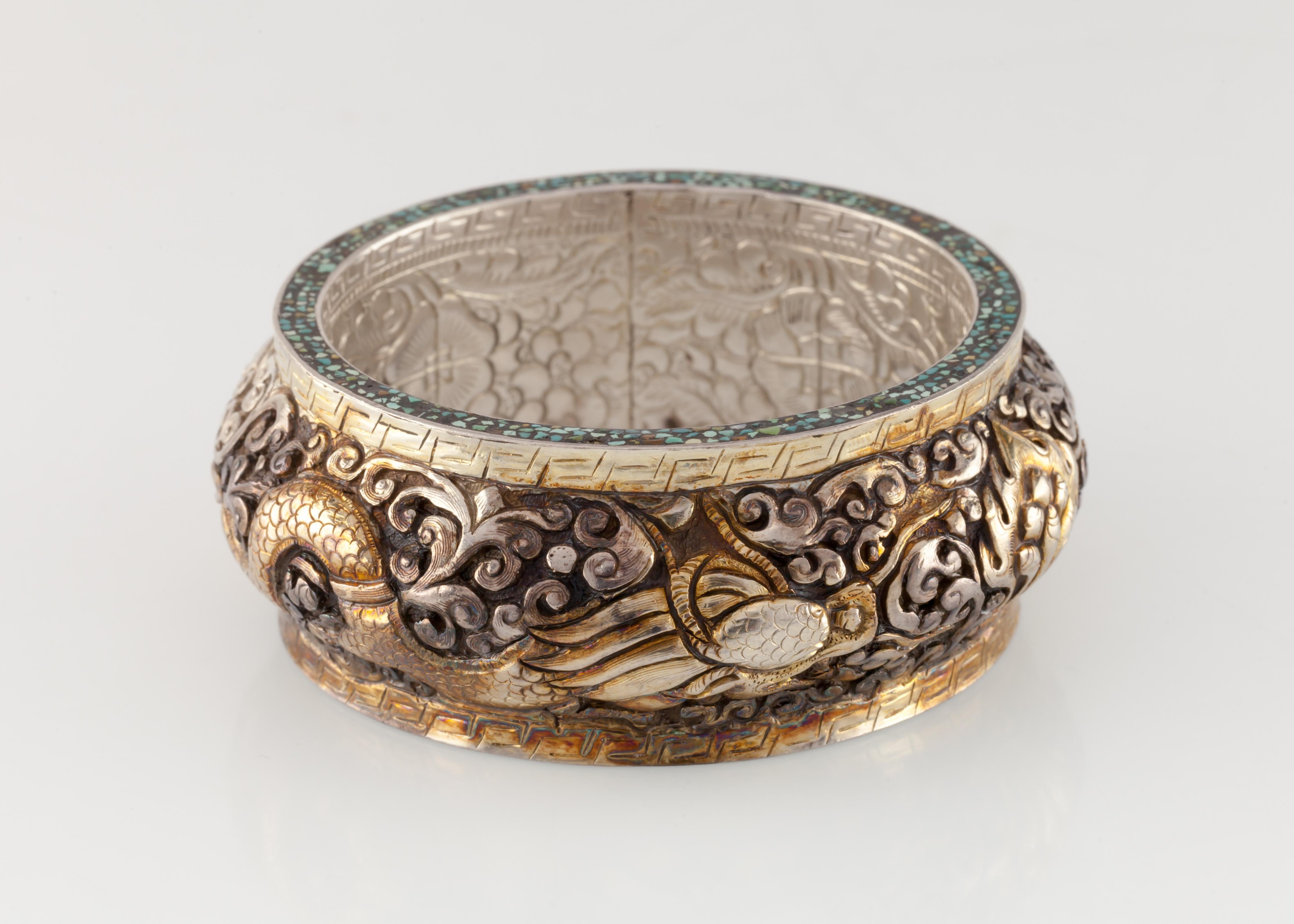 Sterling Silver Fire Breathing Dragons Bangle Bracelet, Size 7.5 For Sale 2