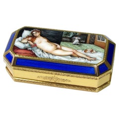 Sterling Silver, Fire Enameled Rectangular Jewel Box with Miniature Salimbeni