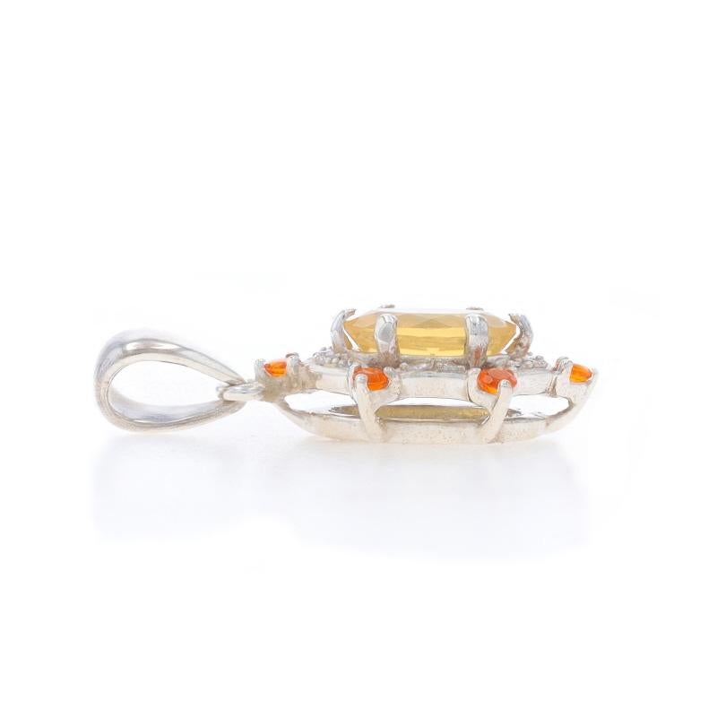 Round Cut Sterling Silver Fire Opal & Diamond Halo Pendant - 925 Oval & Round For Sale
