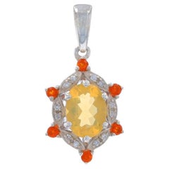 Sterling Silver Fire Opal & Diamond Halo Pendant - 925 Oval & Round