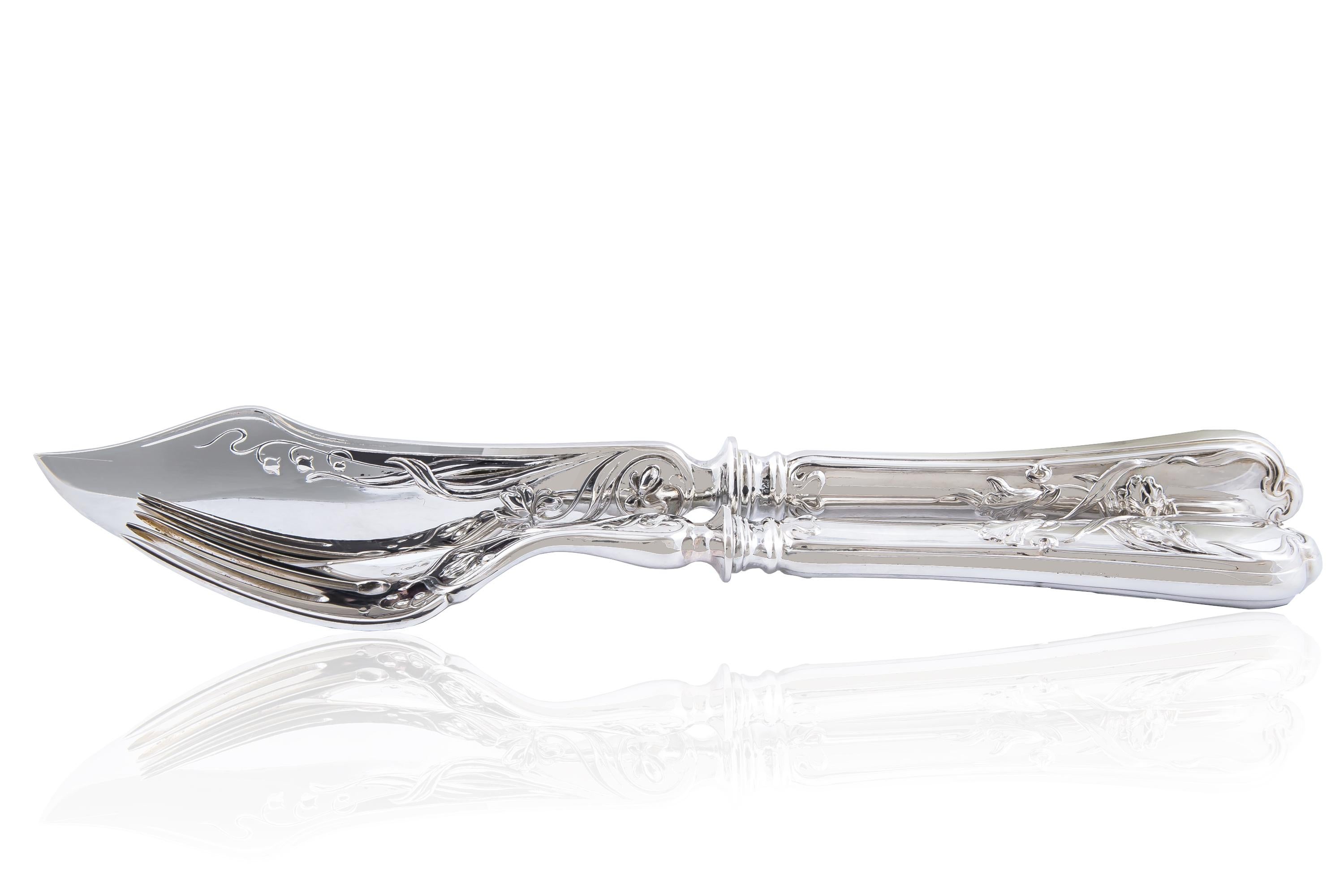 Sterling Silver fish cutlery set (knife and fork) with 