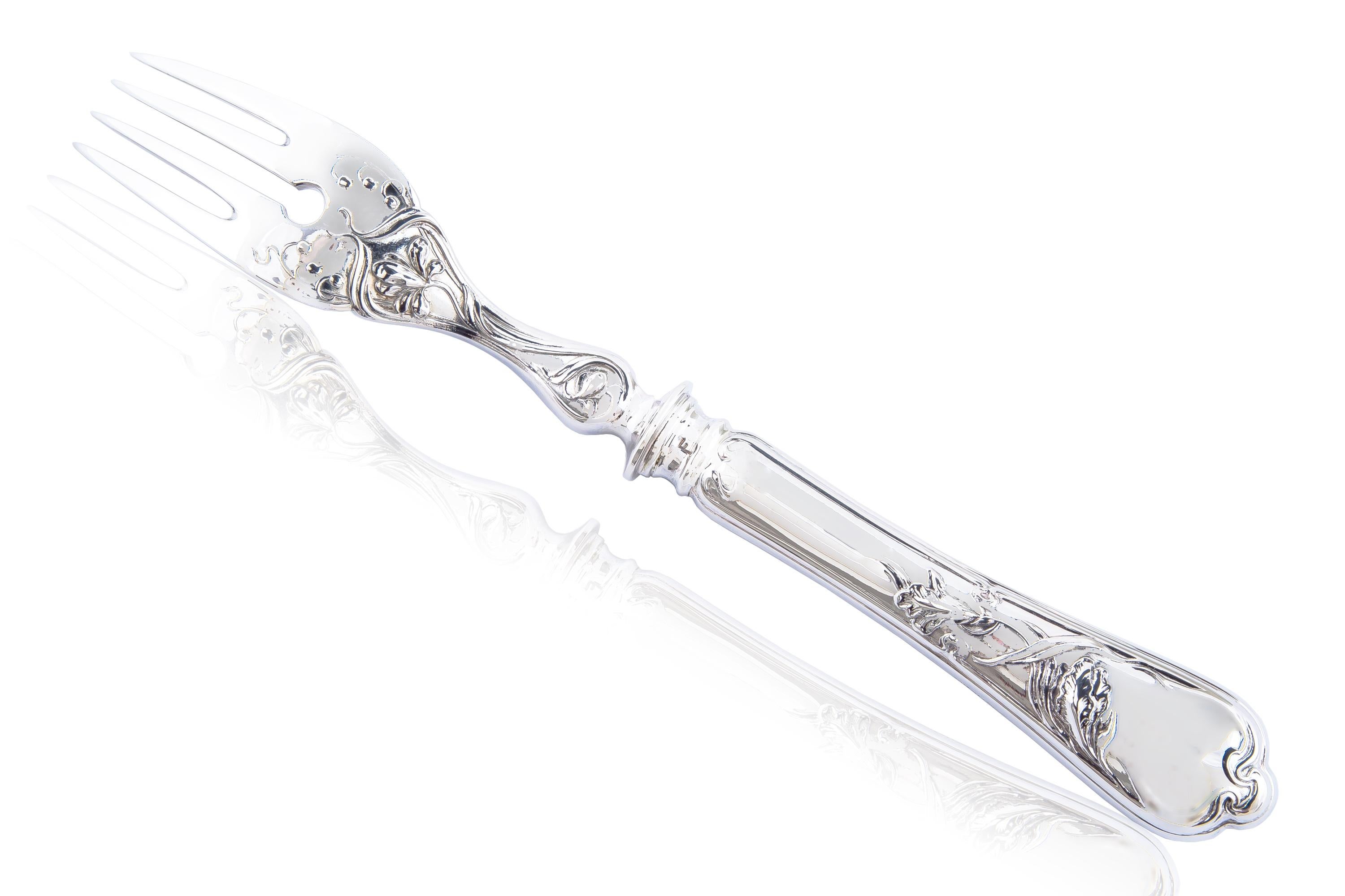 Austrian Sterling Silver Fish Cutlery Set For Sale