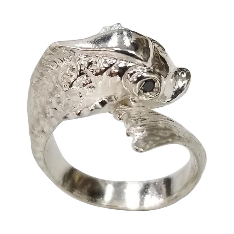 Sterling Silver "Fish" Ring with a Sapphire Eyes For Sale